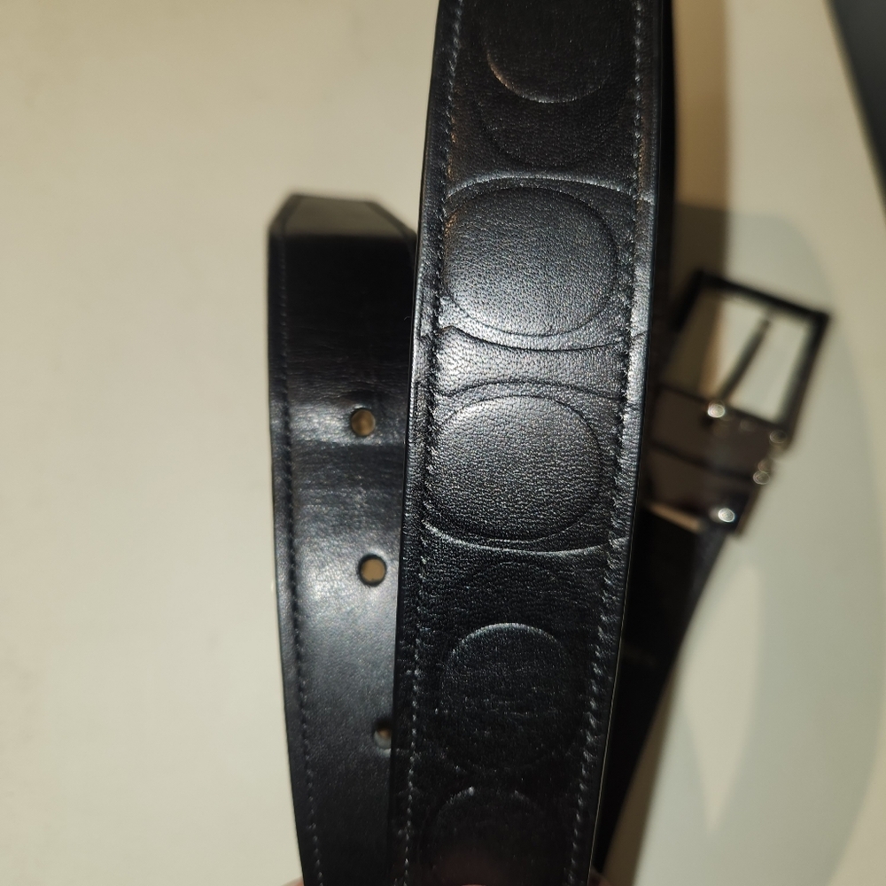 COACH Women's Black Leather Belt with Embossed Signature C Pattern - Size 34
